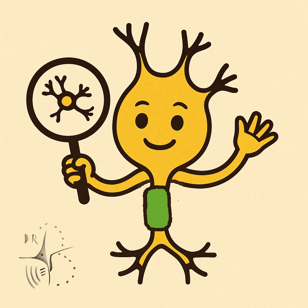 neuron-second-opinion-magnifying-glass Friendly cartoon neuron with magnifying glass for second opinion